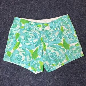 Lilly Pulitzer Woman’s The Callahan Short Sz 0 Blue Green Floral EUC 100% Cotton